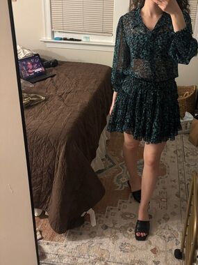 Sheer Green Floral Ruffle Dress - Women's